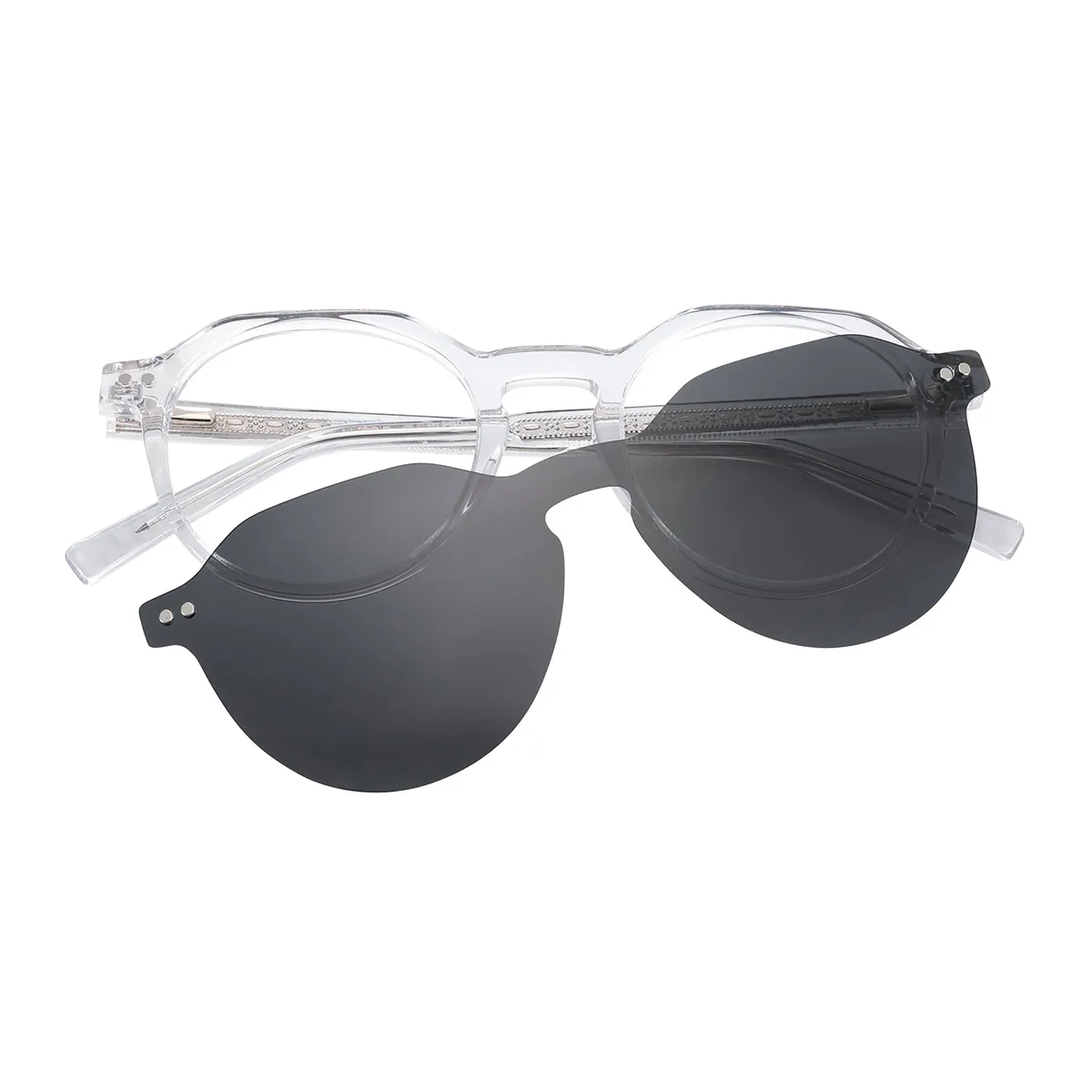 Luke - Round Clear Clip On Sunglasses for Men & Women